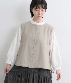 リネンブレンド裾ドロストベスト(グレージュ-L)