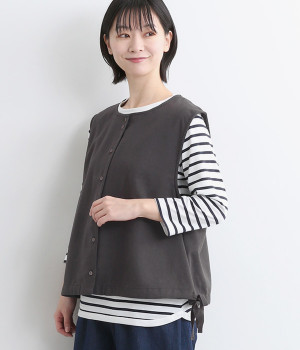 リネンブレンド裾ドロストベスト(スミクロ-L)