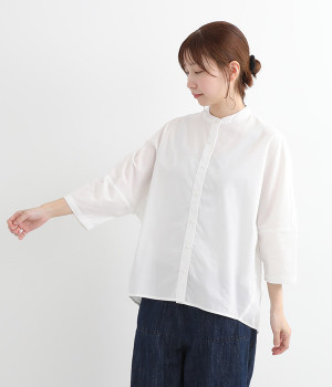 【neilikka】コットンタイプライターバンドカラードルマンシャツ(オフホワイト-L)