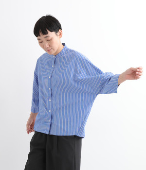 【neilikka】コットンタイプライターバンドカラードルマンシャツ(ブルー-L)