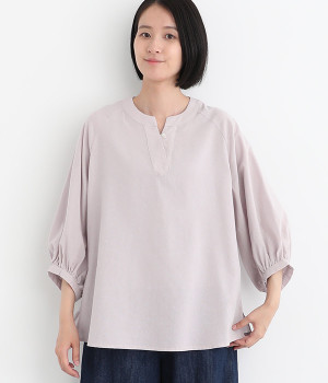 コットンリネンタッチスキッパーラグラン7分袖シャツ(ラベンダー-L)