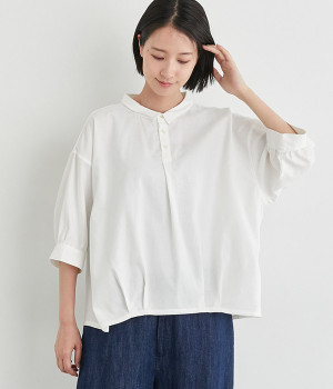 コットンソフトツイル裾タックプルオーバーシャツ(オフホワイト-L)