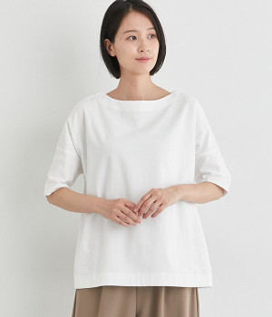 【neilikka】コットン度詰め天竺ボートネックＴシャツ(オフホワイト-L)