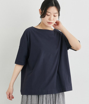 【neilikka】コットン度詰め天竺ボートネックＴシャツ(ネイビー-L)