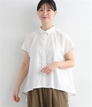 【neilikka】コットンタイプライター裾リボンシャーリングブラウス(オフホワイト-L)