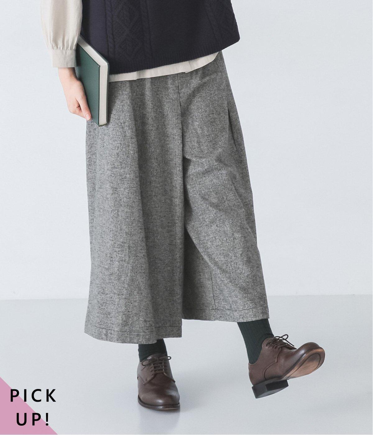 表微起毛　ガウチョパンツ(千鳥格子ブラック×ベージュ-M)