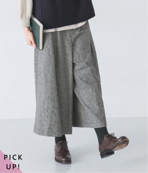 表微起毛　ガウチョパンツ(千鳥格子ブラック×ベージュ-M)