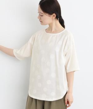 ＴＣ天竺　前身ドット布帛切替5分袖Ｔシャツ(クリーム-L)