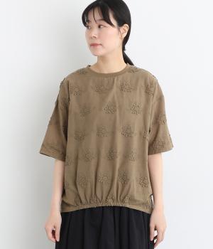 ＴＣ天竺　立体刺繍布帛切替5分袖Ｔシャツ(カーキ-L)