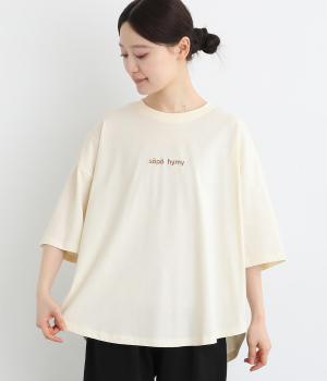 ＯＥ天竺　ロゴ刺繍ワイド6分袖Ｔシャツ(クリーム-L)