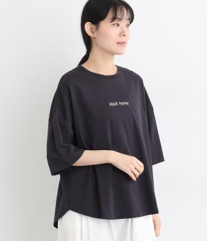 ＯＥ天竺　ロゴ刺繍ワイド6分袖Ｔシャツ(ネイビー-L)