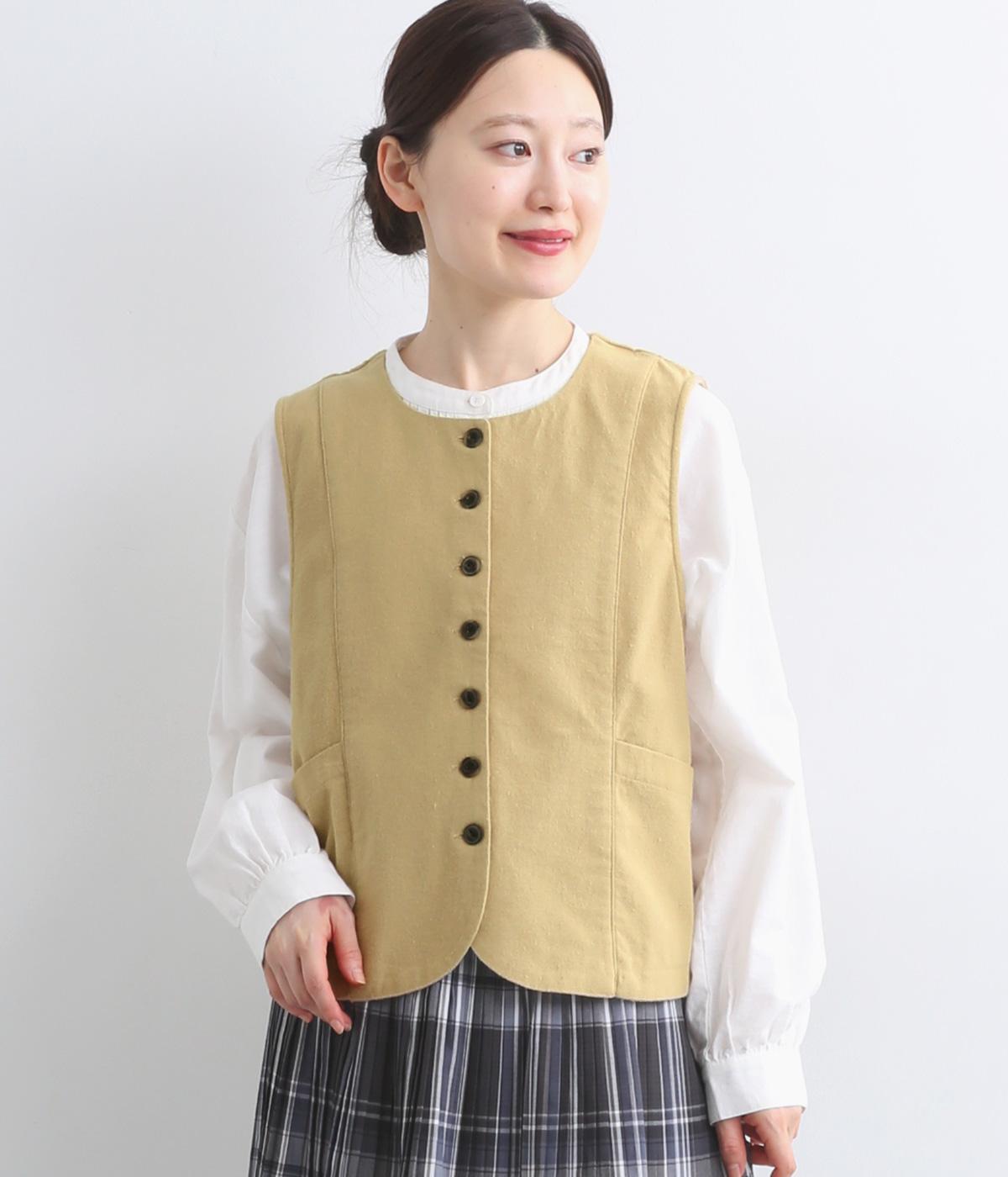 表微起毛　ポケット付き布帛ベスト(ベージュ-M)