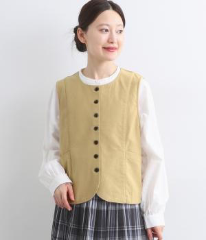 表微起毛　ポケット付き布帛ベスト(ベージュ-M)