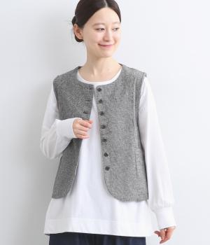 表微起毛　ポケット付き布帛ベスト(チャコール-L)