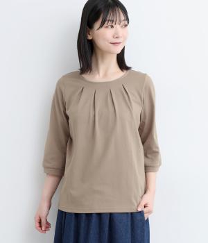 ＯＥ天竺　後布帛切替７分袖Ｔシャツ(モカ-L)