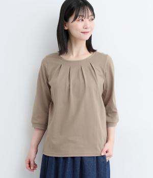 ＯＥ天竺　後布帛切替７分袖Ｔシャツ(モカ-M)