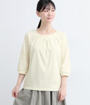 ＯＥ天竺　後布帛切替７分袖Ｔシャツ(クリーム-L)