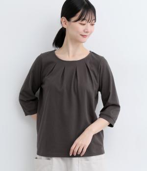 ＯＥ天竺　後布帛切替７分袖Ｔシャツ(スミクロ-L)