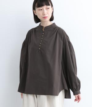 平織コットン微起毛　マオカラー釦プルオーバー(スミクロ-L)