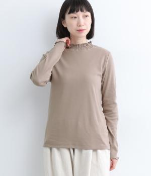 コットンスムース　襟シャーリング長袖Ｔシャツ(モカ-M)