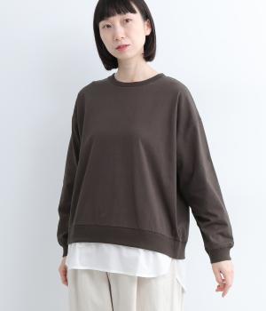 ＯＥ天竺　裾布帛フェイクレイヤード長袖Ｔシャツ(スミクロ-L)