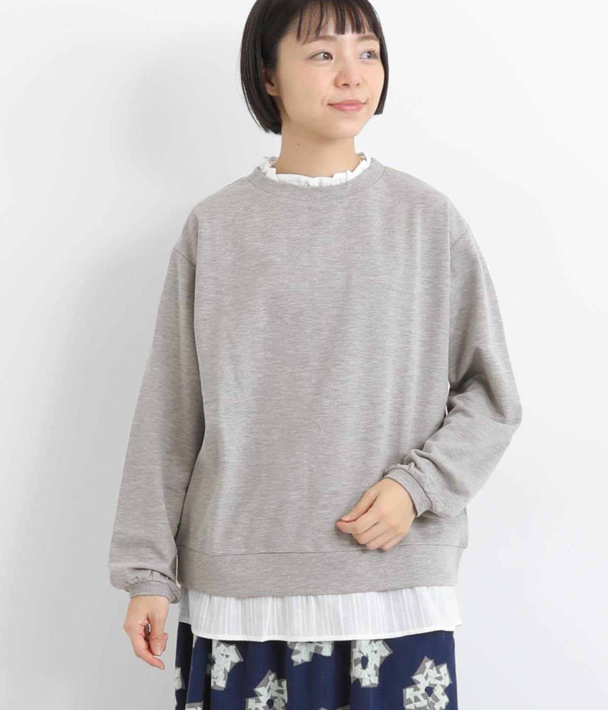 ミニ裏毛　フェイクレイヤード　長袖Ｔシャツ(杢グレー-M)