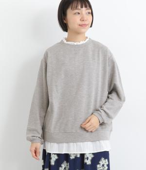 ミニ裏毛　フェイクレイヤード　長袖Ｔシャツ(杢グレー-M)