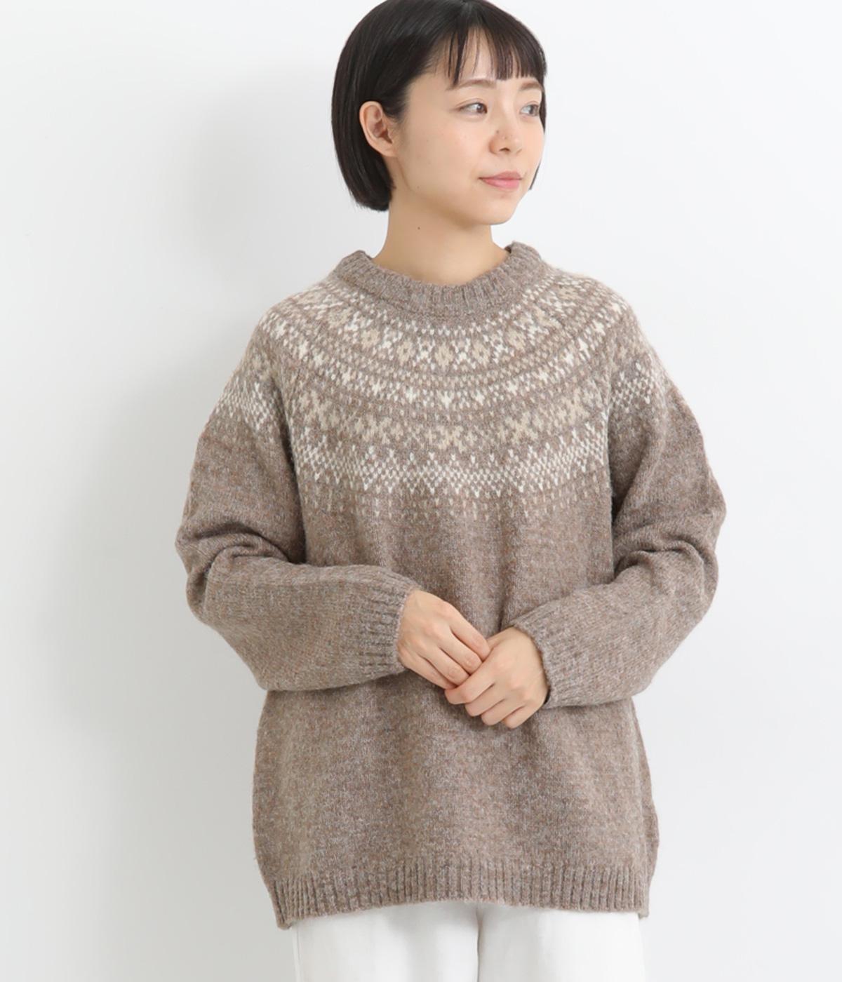 ノルディック求心柄セーター(ブラウン-M)