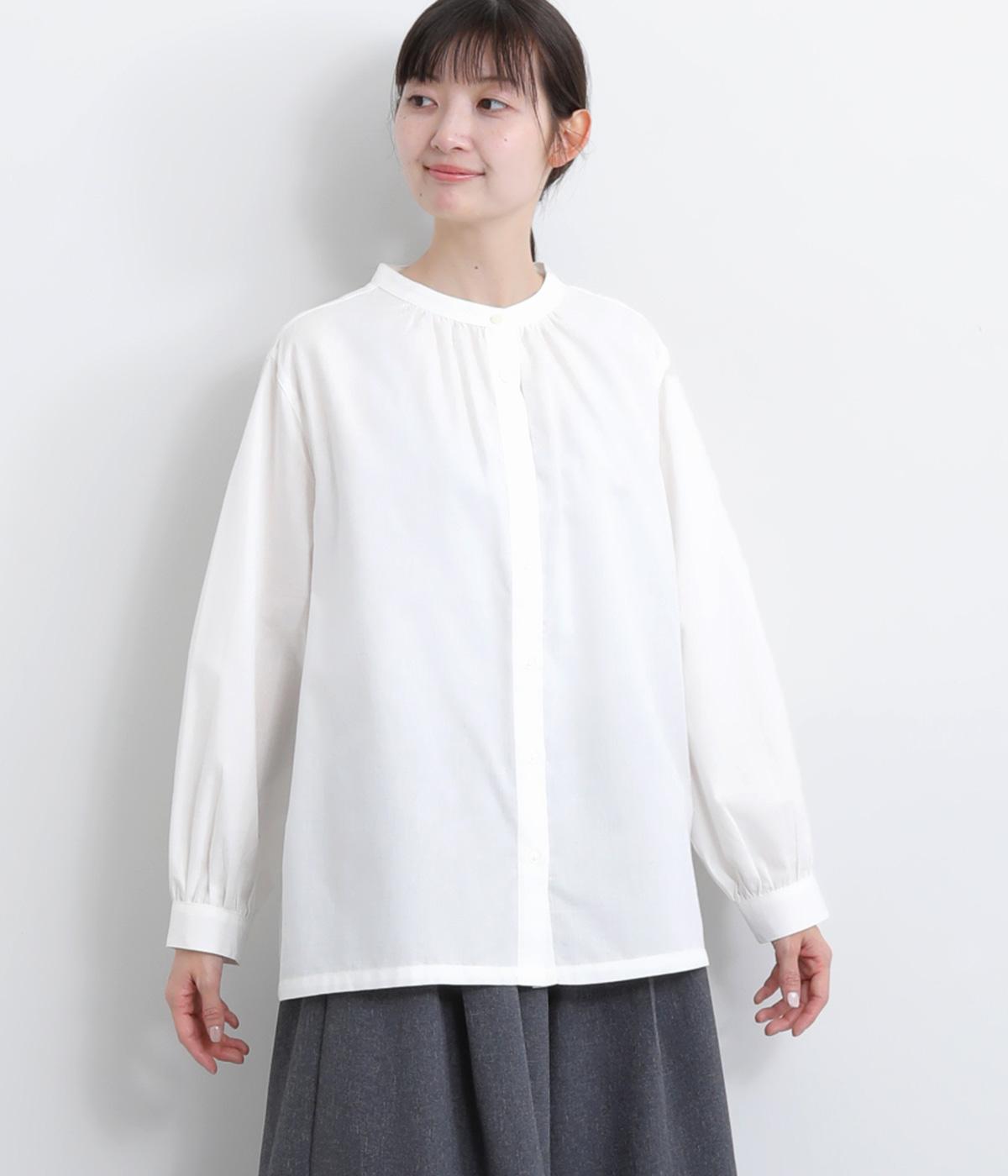 平織りバンドカラーシャツ(オフ-M)