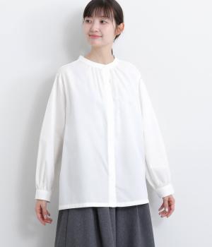 平織りバンドカラーシャツ(オフ-M)