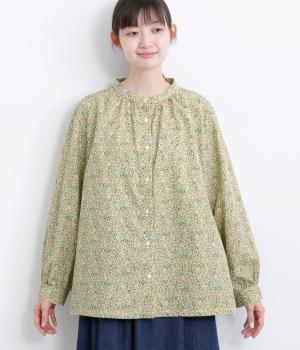 平織りバンドカラーシャツ(イエロー-L)