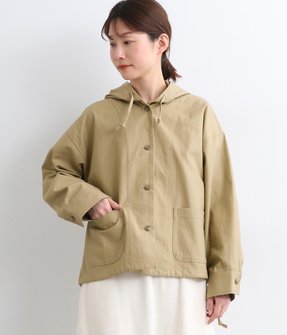 裏使いツイルフーディー(ベージュ-M)