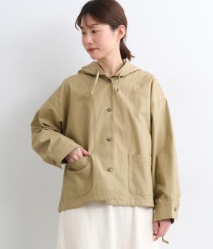 裏使いツイルフーディー(ベージュ-M)