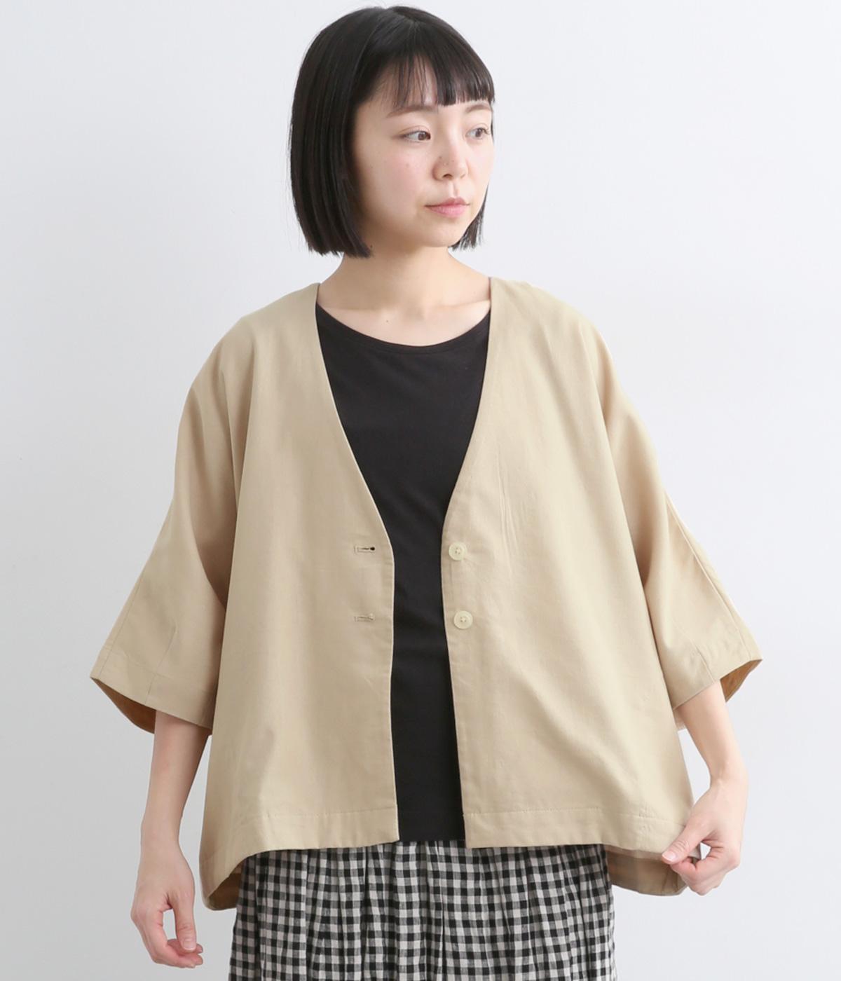 接触冷感ハンサムなハーフスリーブジャケット(ベージュ-M)