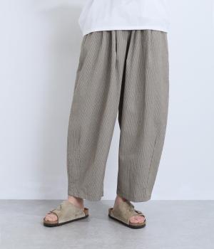 接触冷感ぽこぽこ涼やかバレルパンツ(ブラウン×ベージュ-L)