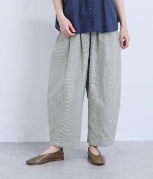 接触冷感ぽこぽこ涼やかバレルパンツ(グレー×アイボリー-L)