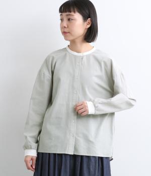 平織り袖リブクレリックシャツ(ミント-L)