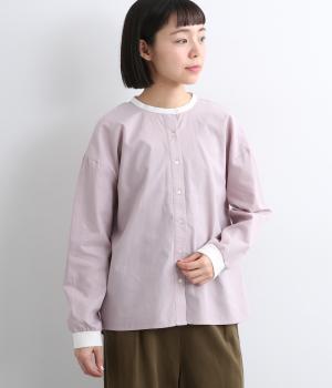 平織り袖リブクレリックシャツ(ラベンダー-L)