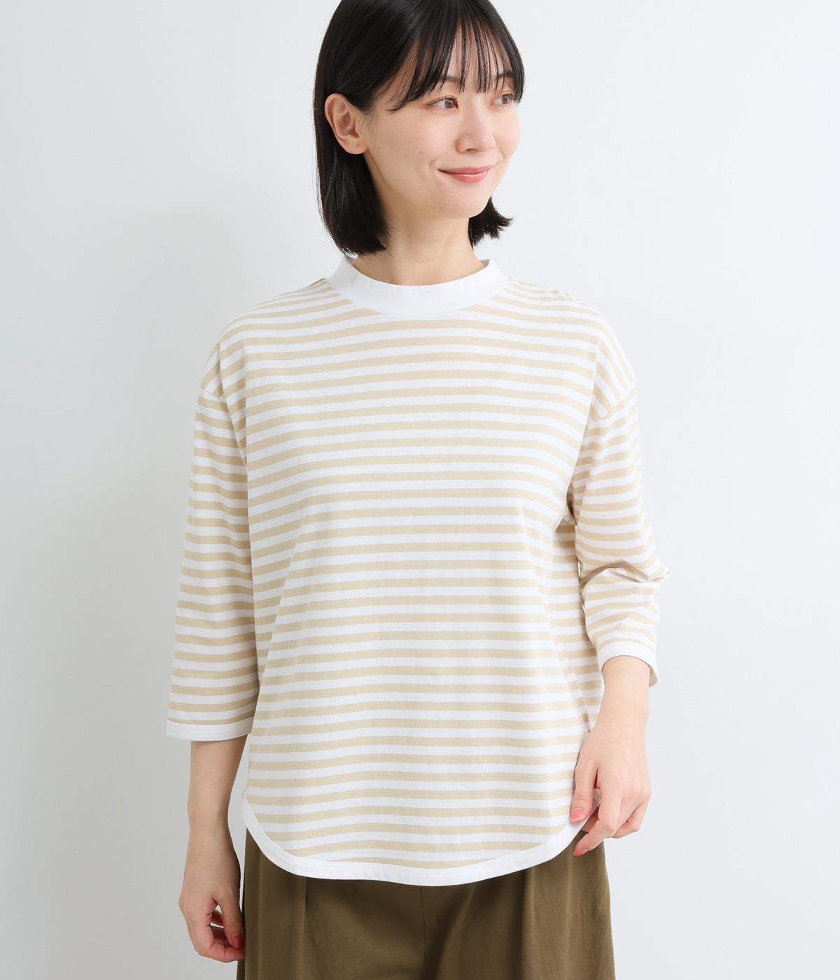 OE天竺ボーダー7分袖Ｔシャツ(ライトイエロー×オフ-M)