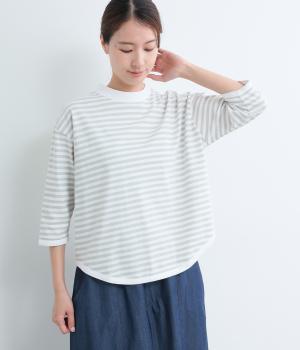 OE天竺ボーダー7分袖Ｔシャツ(ミント×オフ-L)