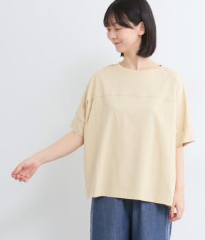 OE天竺切替5分袖Ｔシャツ(ライトイエロー-L)