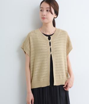 カギ編みこなれ感ニットカーディガン(ベージュ-L)