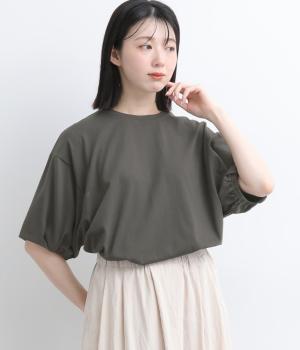 接触冷感大人かわいいふんわり半袖Tシャツ(スミクロ-L)