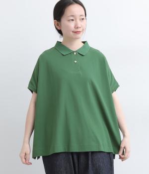 接触冷感ちょっぴりワイドな半袖ポロシャツ(グリーン-L)
