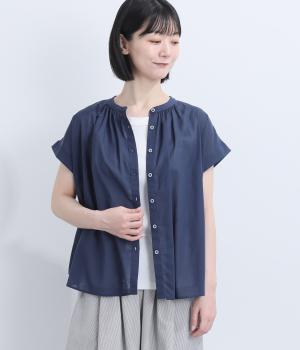 接触冷感秋の足音が聞こえてきたら着たいフレンチシャツ(ネイビー-L)