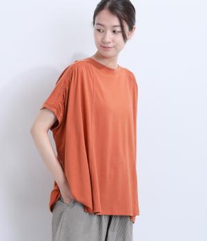 接触冷感ゆらめくギャザー半袖Tシャツ(レッド-L)