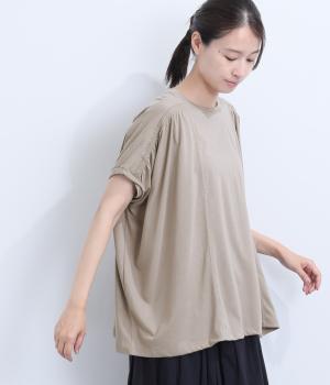 接触冷感ゆらめくギャザー半袖Tシャツ(モカ-L)