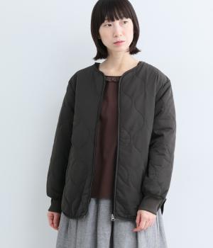 吸湿発熱カポック混中綿ノーカラージャケット(スミクロ-M)