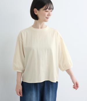ひとくせが可愛いぽわんの7分袖Tシャツ(クリーム-L)