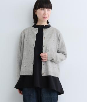 毎日を彩る小さな花束ニットカーディガン(ライトグレー-L)
